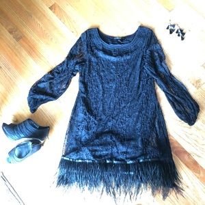LBD lace with real feathers